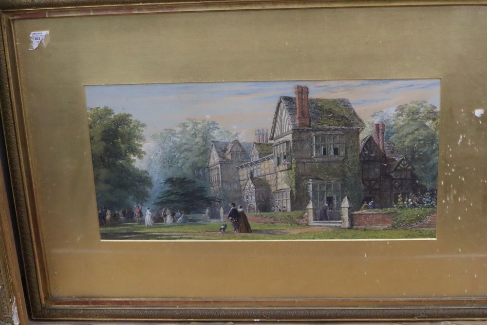 John Edmund Buckley (1824-1876), pair of watercolours, Views of 17th country houses, signed and dated 1860, 30 x 62cm